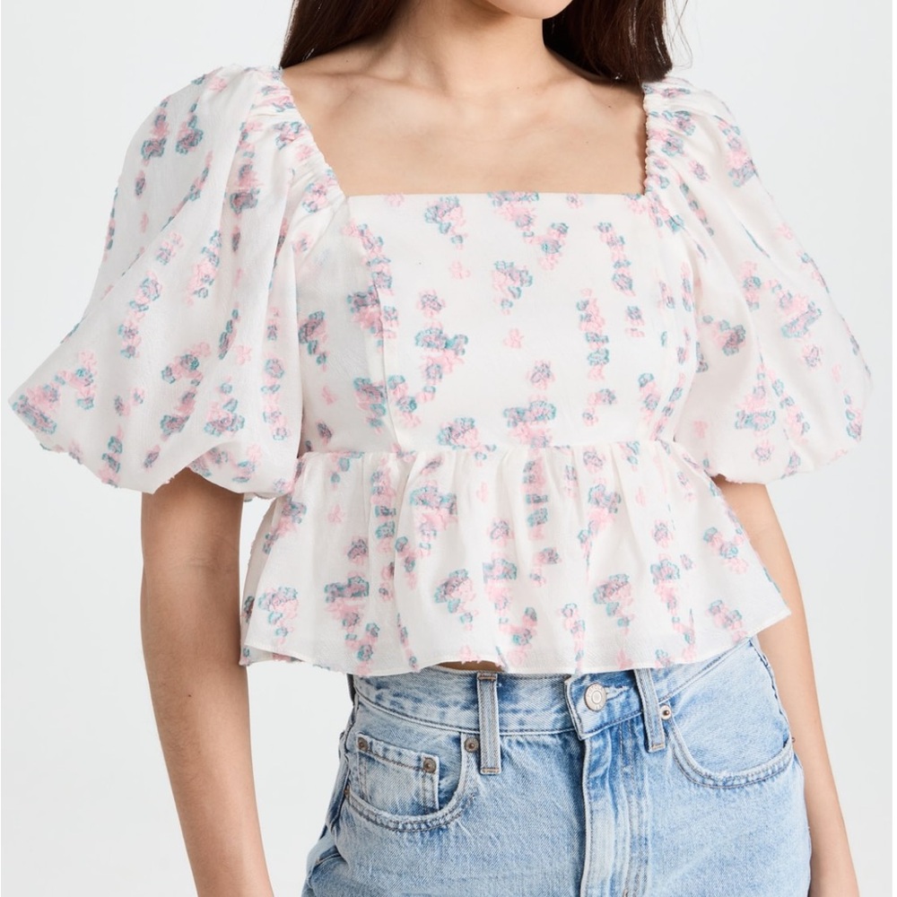 Endless Rose Square Neck Puff Sleeve Jacquard Top